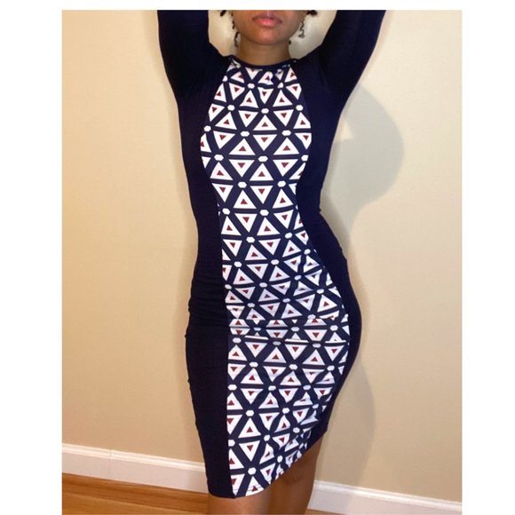 Mid-Length, Long Sleeved, Navy Blue Dress - Picture 2 of 5